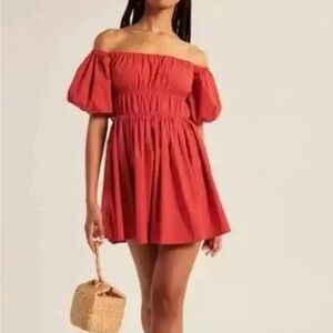 NWT Abercrombie & Fitch Red Puff Sleeve mini dress, off the shoulder size small